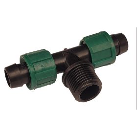   Tape csepegtető szalag T idom 17mm x 3/4" külső menettel x 17mm, zöld szorítógyűrűvel 6-8miles szalaghoz